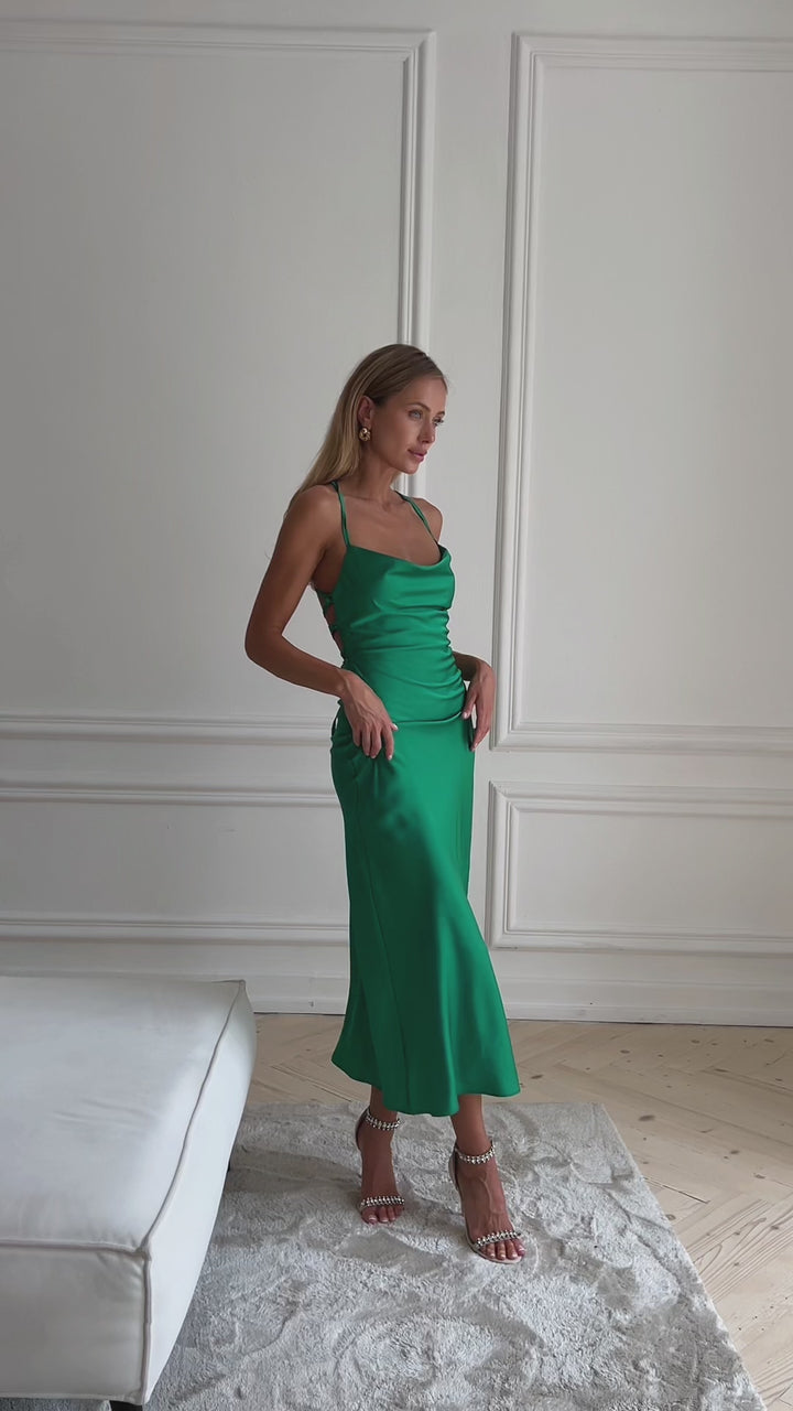 Midaxi Silk Slip Dress Grass Green