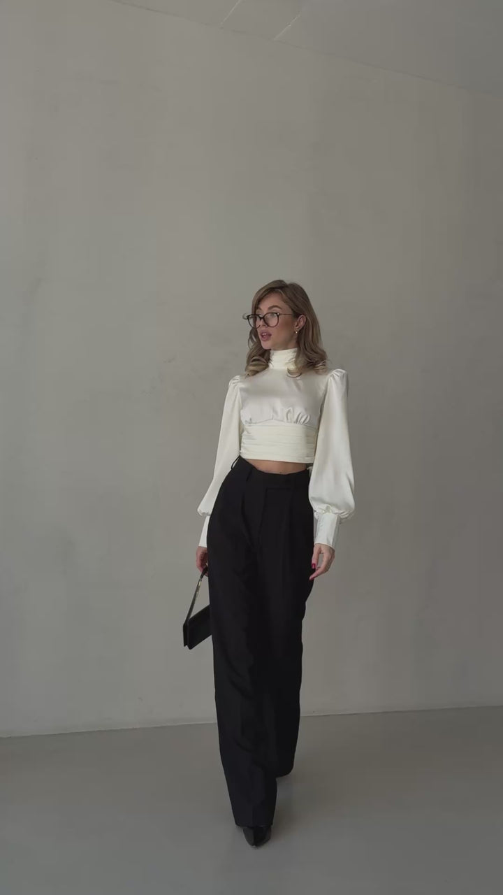 Maya Satin Midriff blouse Open Back Ivory